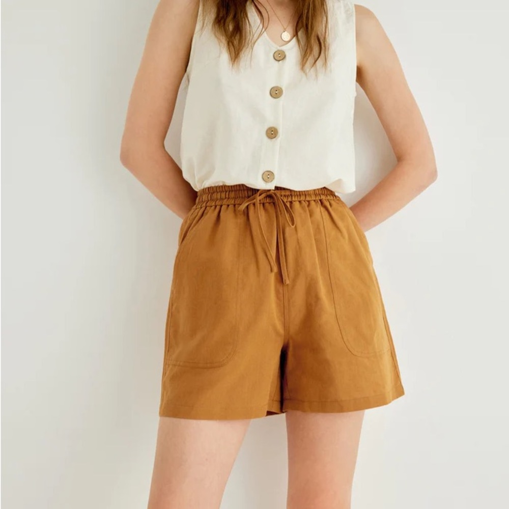 NWT Linen Cotton Drawstring Elastic Waist Mid